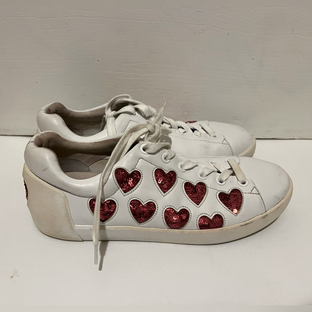 Ash Nikita Sequin Heart Sneakers, White/Red, size 38